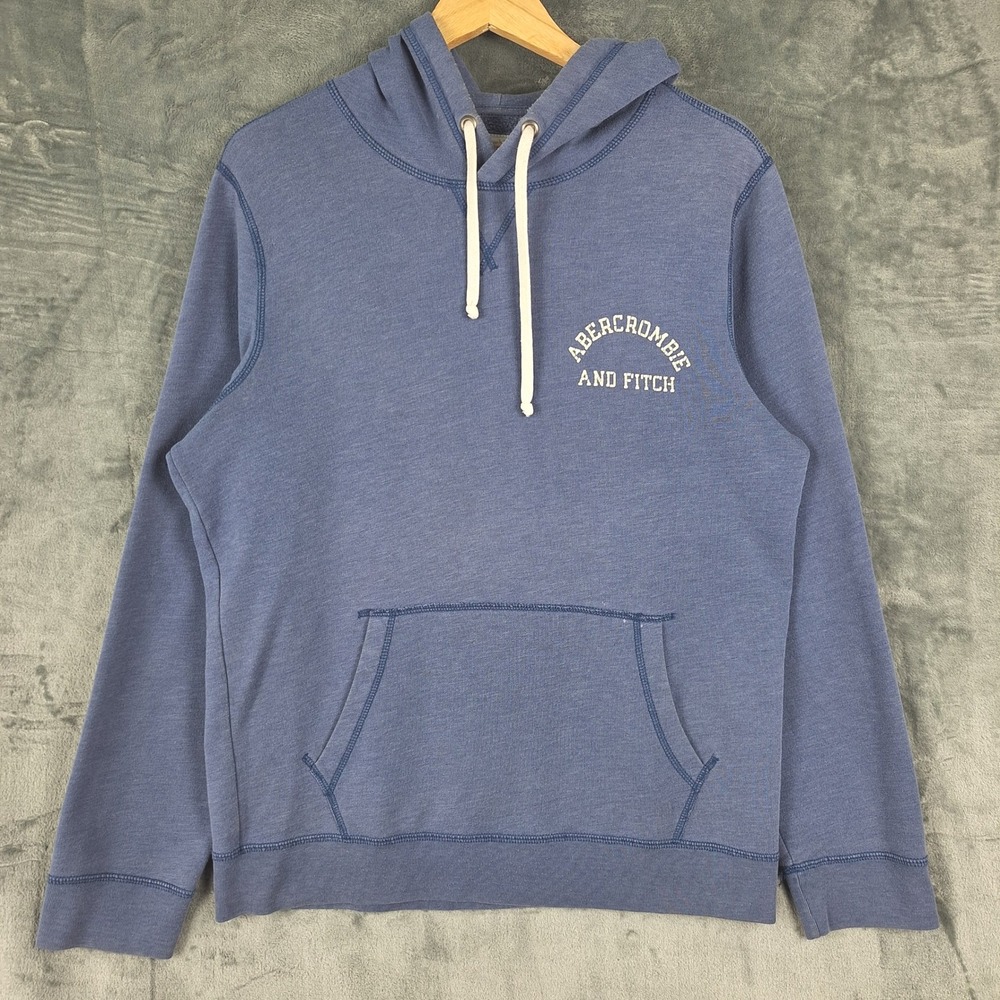 Abercrombie & Fitch Hoodie Medium Blue Pullover Preppy Spellout Y2K Sweatshirt